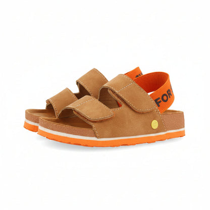 Courgis Boys Tan Footbed Sandals With Orange Details And Text - Brown, 34 image