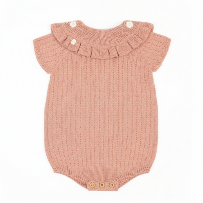 Dusty Pink Crochet Collar Romper