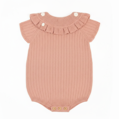 Dusty Pink Crochet Collar Romper