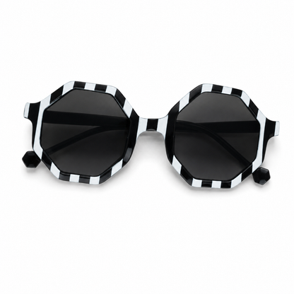 Exagon Black And White Stripe Sunglasses
