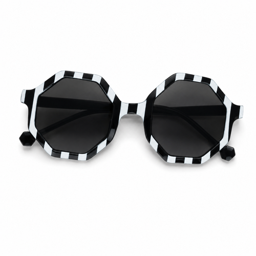 Exagon Black And White Stripe Sunglasses