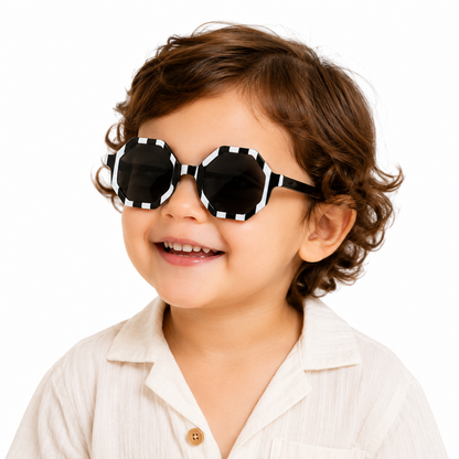 Exagon Black And White Stripe Sunglasses