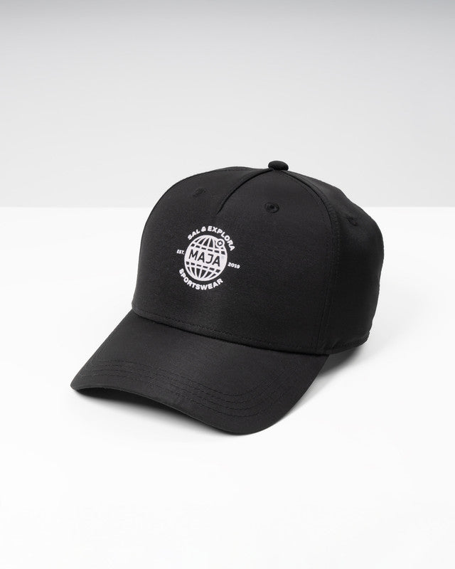 Gorra Snapback Emblema Explorer, Negro, vista frontal, Algodón, protección solar y estilo casual