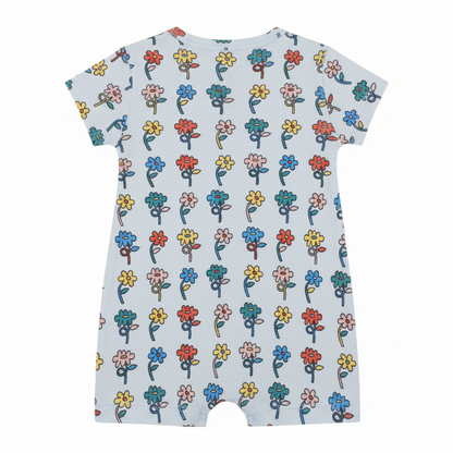 Graphic Flowers Short Sleeve Playsuit