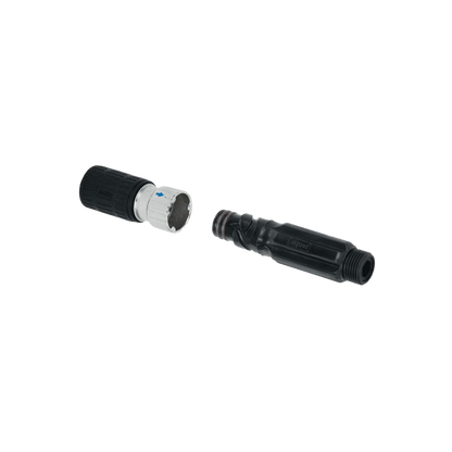 A product shot of the black hose adapter and straight connector.|42444323586298