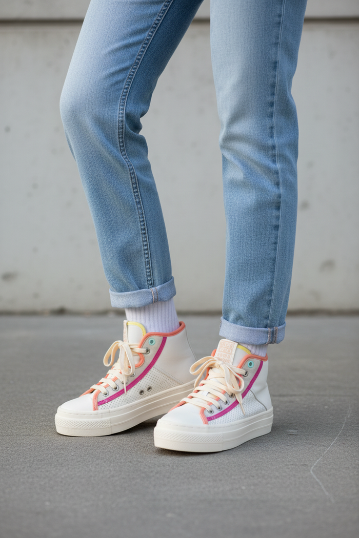 Lajinha Girls White Boot Sneakers With Colourful Details