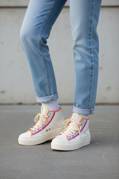 Lajinha Girls White Boot Sneakers With Colourful Details