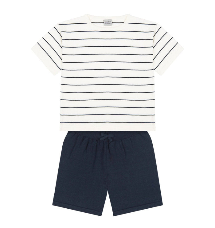 Navy Striped White Knit Short Set image 1