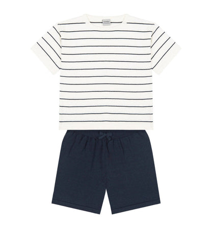 Navy Striped White Knit Short Set image 1