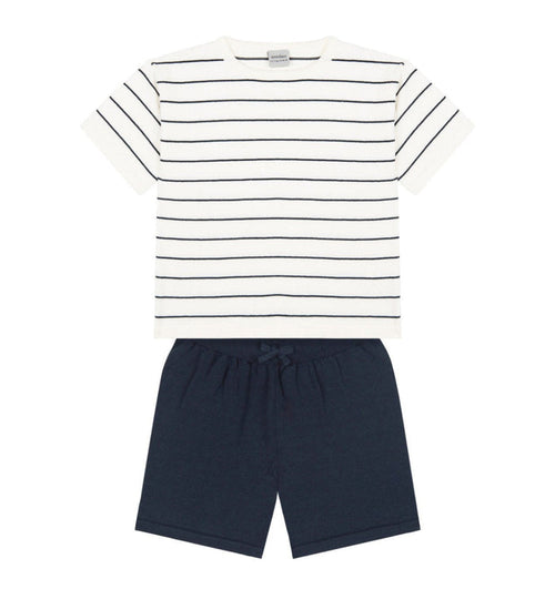 Navy Striped White Knit Short Set image 1