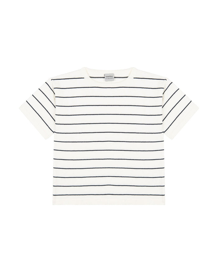 Navy Striped White Knit Short Set image 2