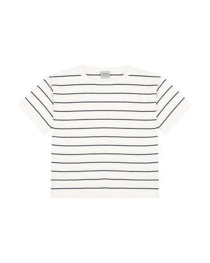 Navy Striped White Knit Short Set image 2