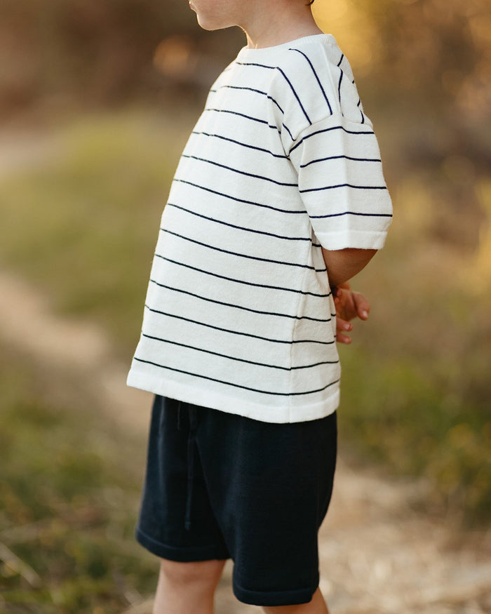 Navy Striped White Knit Short Set image 4