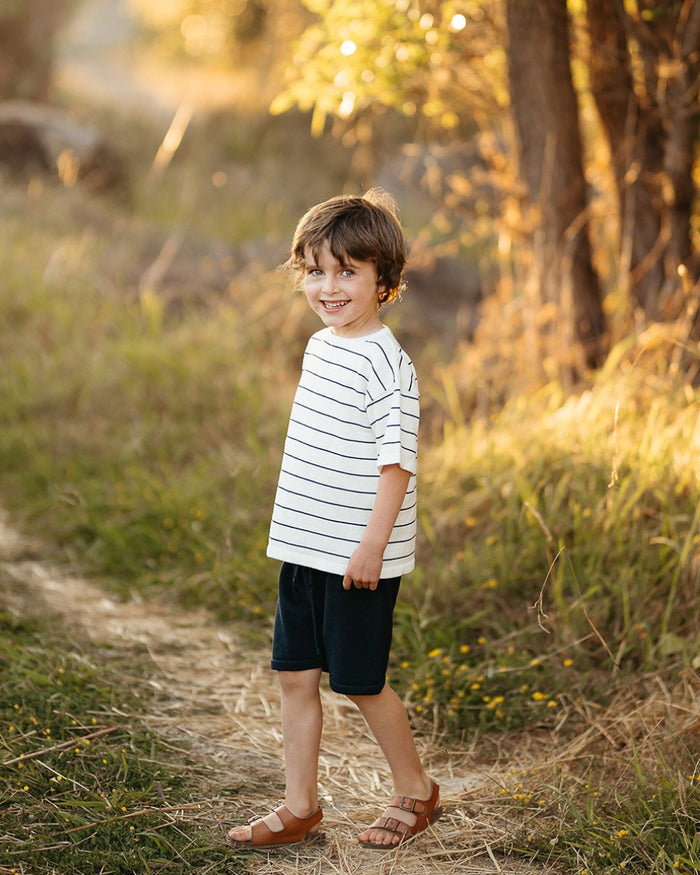 Navy Striped White Knit Short Set image 0