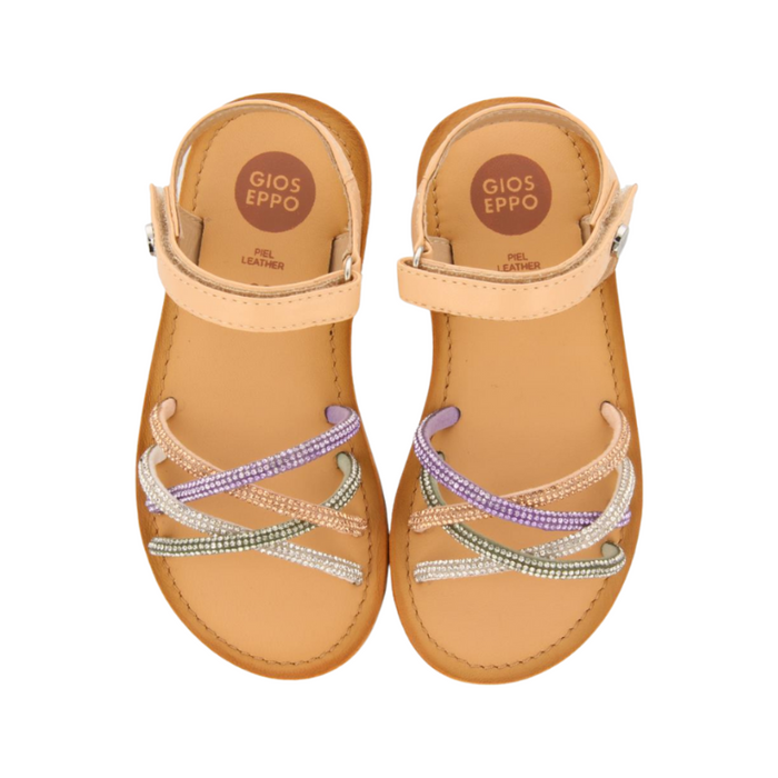 Nude Sandals With Multicolor Rhinestones Straps For Girl Affile image 3