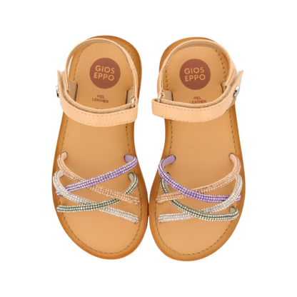 Nude Sandals With Multicolor Rhinestones Straps For Girl Affile image 3