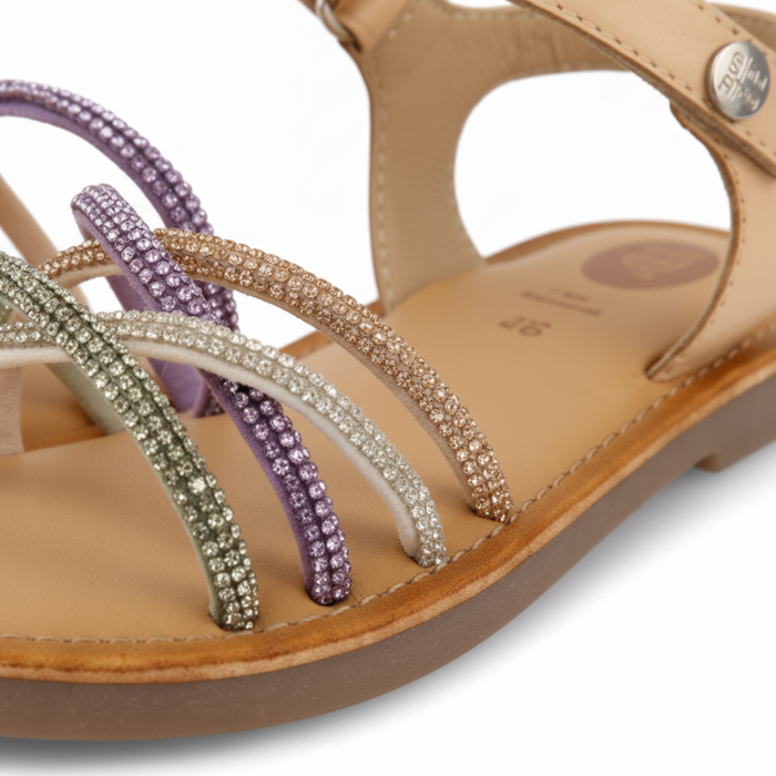 Nude Sandals With Multicolor Rhinestones Straps For Girl Affile