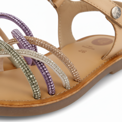 Nude Sandals With Multicolor Rhinestones Straps For Girl Affile
