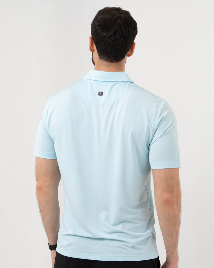 MAJA® Polo Active, Azul cielo, vista posterior, fit Regular, Poliéster, con Protección UV UPF50+, uso versátil