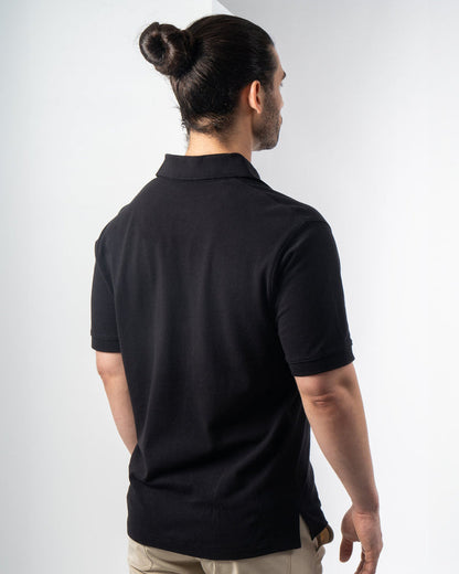 Polo Pique, Negro, vista posterior, fit Regular, Algodón, con Tela estiramiento 4 vías, uso versátil