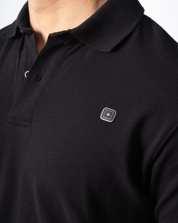 Polo Pique, Negro, vista lateral, fit Regular, Algodón, con Tela estiramiento 4 vías, uso versátil