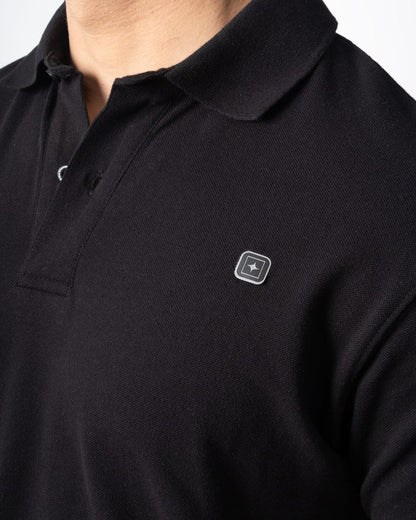 Polo Pique, Negro, vista lateral, fit Regular, Algodón, con Tela estiramiento 4 vías, uso versátil