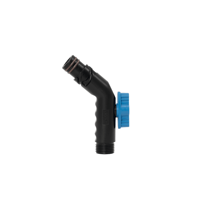 A product shot of the jet black removable faucet connector.|42444252578042