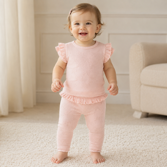 Ribbon Jacquard Ruffled T-Shirt