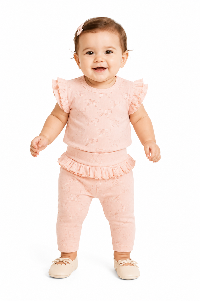 Ribbon Jacquard Ruffled T-Shirt