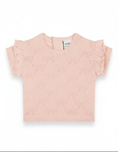 Ribbon Jacquard Ruffled T-Shirt