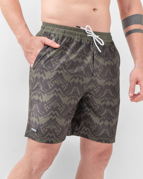 Short de Baño MAJA®, Patrón contoy verde, vista frontal, fit Relajado, Poliéster, con Tela estiramiento 4 vías, uso versátil