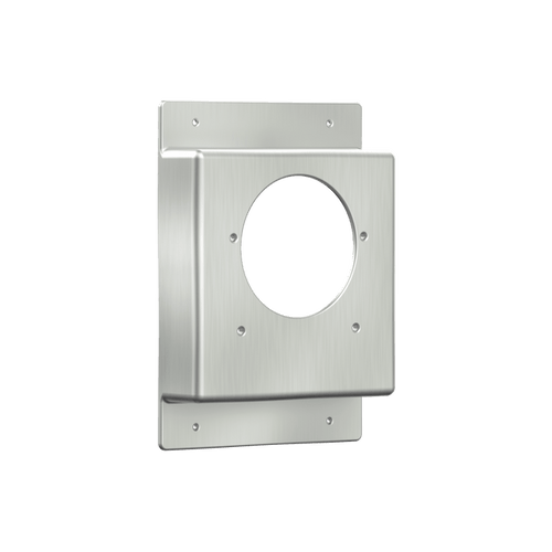 A product shot of the stainless steel 1.5" mounting box for the Hot+Cold Hydrant.
