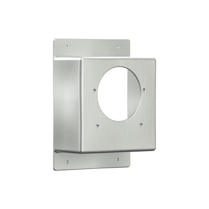 A product shot of the stainless steel 3" mounting box for the Hot+Cold Hydrant.