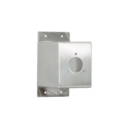 A product shot of the stainless steel 3" mounting box for the house hydrant v1+.