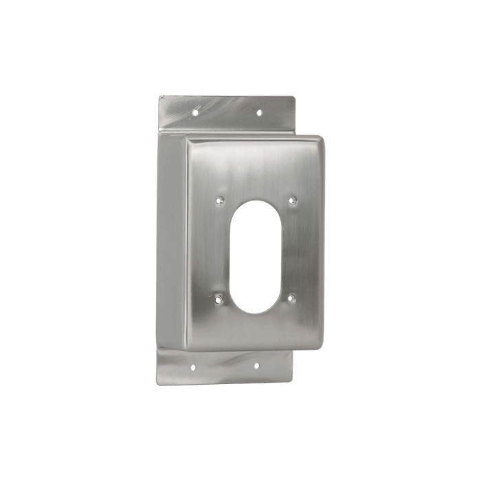 A product shot of the stainless steel 3" mounting box for the house hydrant v2+