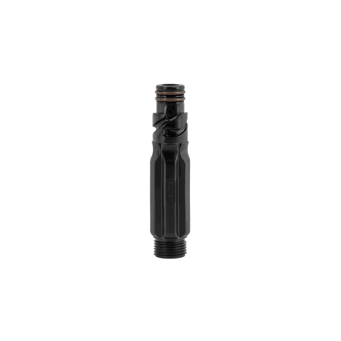 A product shot of the jet black straight hose connector.|42443927650554