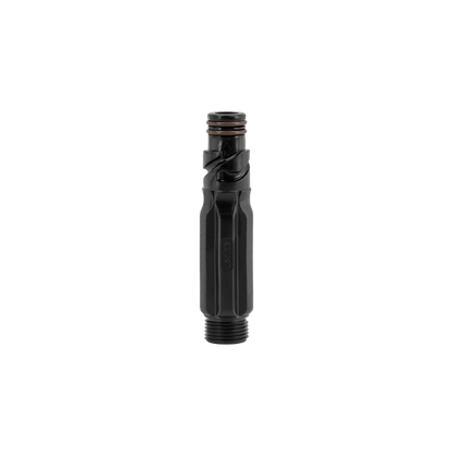 A product shot of the jet black straight hose connector.|42443927650554