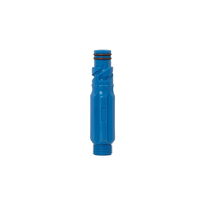 A product shot of the aquor blue straight hose connector.|42443927585018
