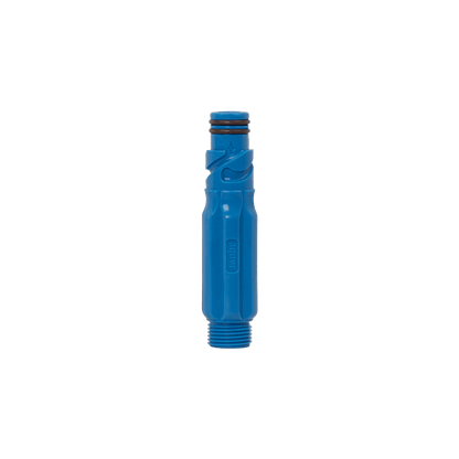 A product shot of the aquor blue straight hose connector.|42443927585018