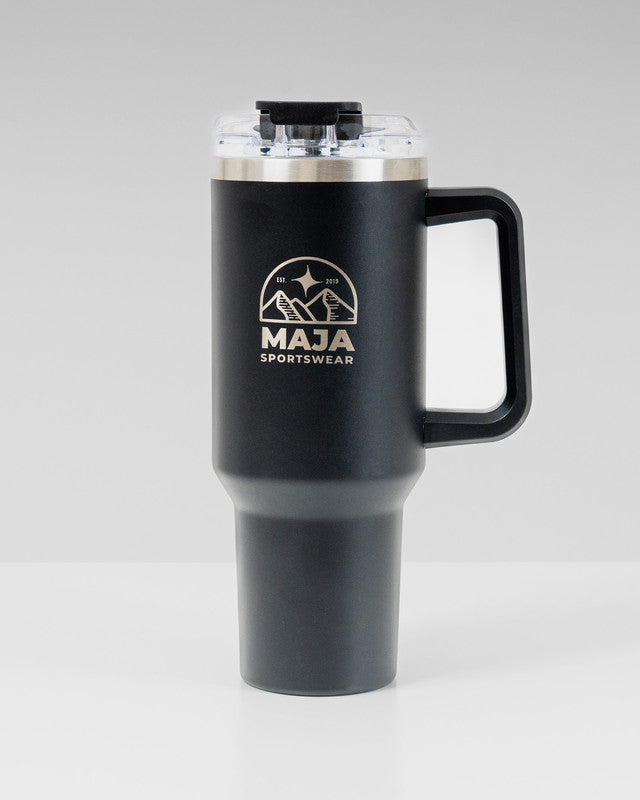 Termo Tumbler Emblema Horizonte, Negro, vista frontal, Acero inoxidable, con Acero inoxidable, mantiene tu bebida a la temperatura ideal