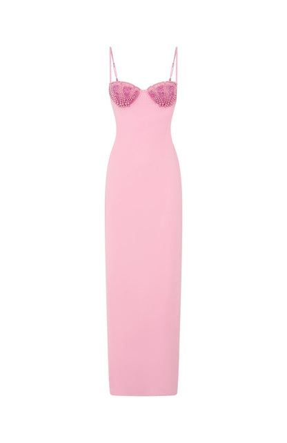 Motel Mermaid Beaded Maxi Dress Candy Pink