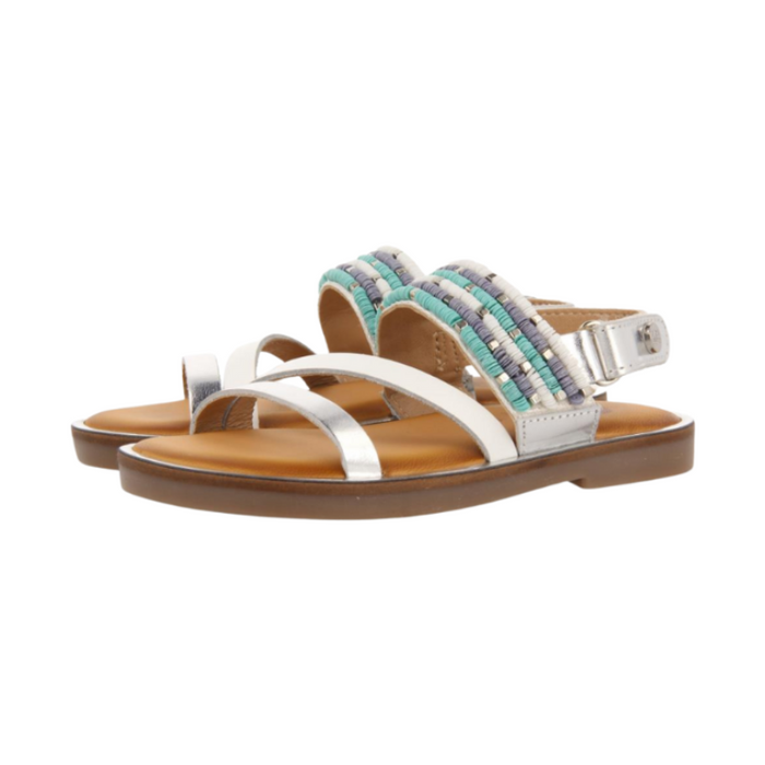 White Leather Sandals With Blue Stone Details For Girls Boquira image 0