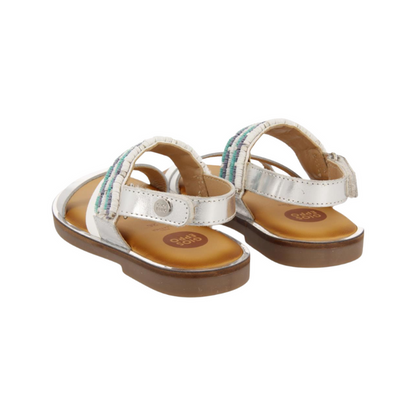 White Leather Sandals With Blue Stone Details For Girls Boquira image 1