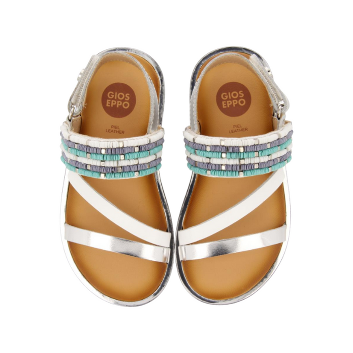 White Leather Sandals With Blue Stone Details For Girls Boquira image 2