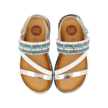 White Leather Sandals With Blue Stone Details For Girls Boquira image 2