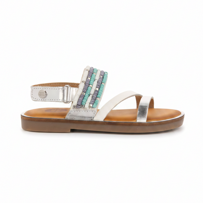 White Leather Sandals With Blue Stone Details For Girls Boquira image 3